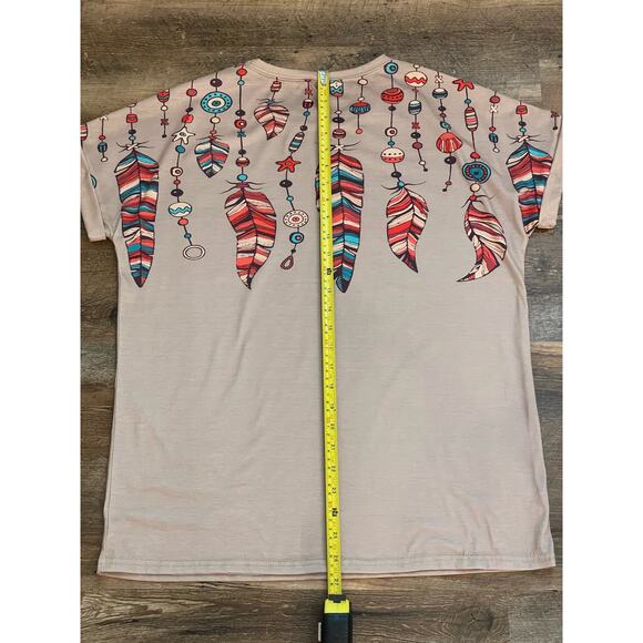 Aztec design feathers dreamcatcher t-shirt ladies Med tan - Picture 5 of 6